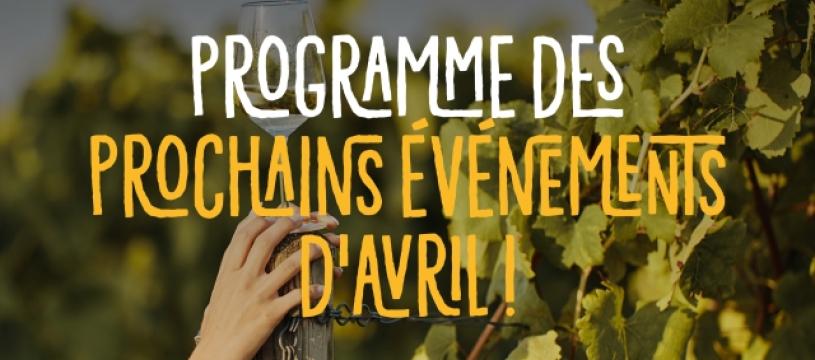 Programme des prochains événements d'avril